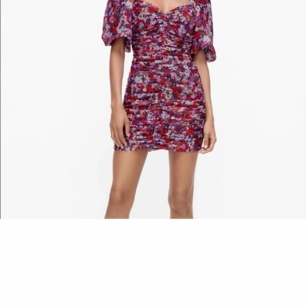 Zara Multi-Color Floral Puff-Sleeve Ruched Mini Dress
Brand New With Tags Small